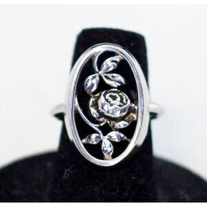 Size 6 Silver Rose Vintage Ring by Avon - A14